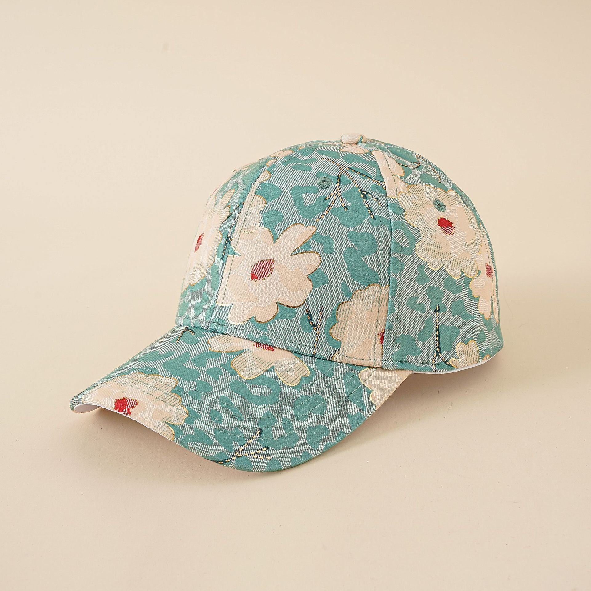 Hat women's new fashion summer and Korean version mixed color flower baseball cap fashion ladies travel sunshade peaked cap tide Doba Green